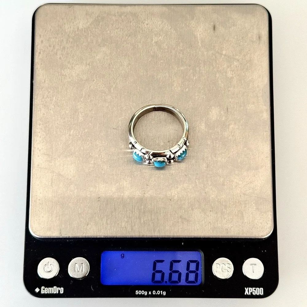 Navajo Turquoise Mens Band Sz 11 Three Stone‎ Ring 12mm Sterling Dark Cadman